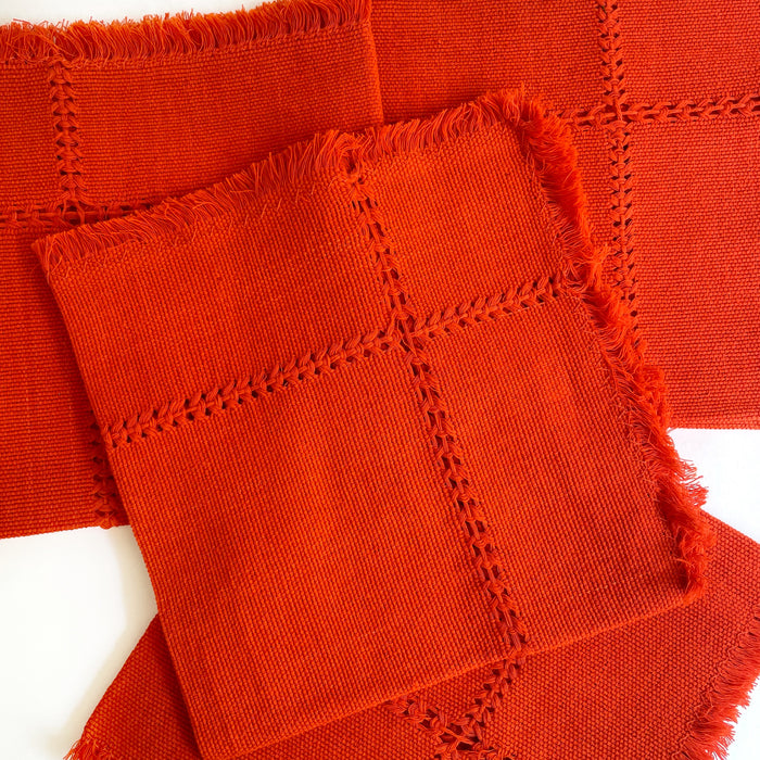 Pedal Loom Handwoven Cotton Napkins - Orange - Set of 4