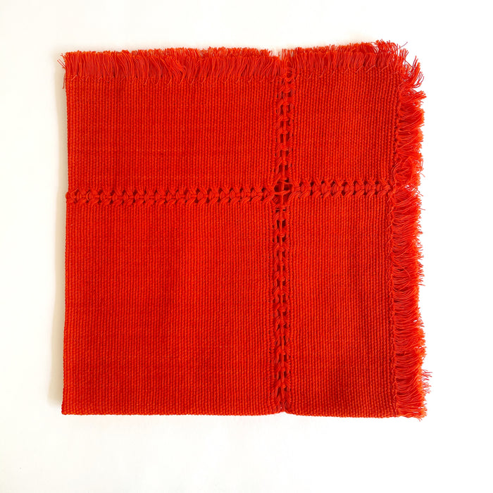 Pedal Loom Handwoven Cotton Napkins - Orange - Set of 4