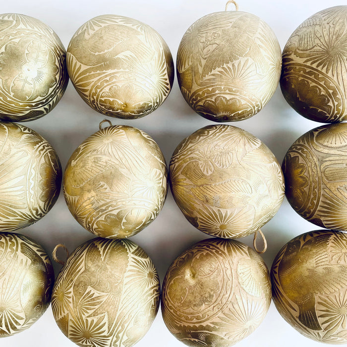 Carved Gourd Ornamental Sphere - Gold