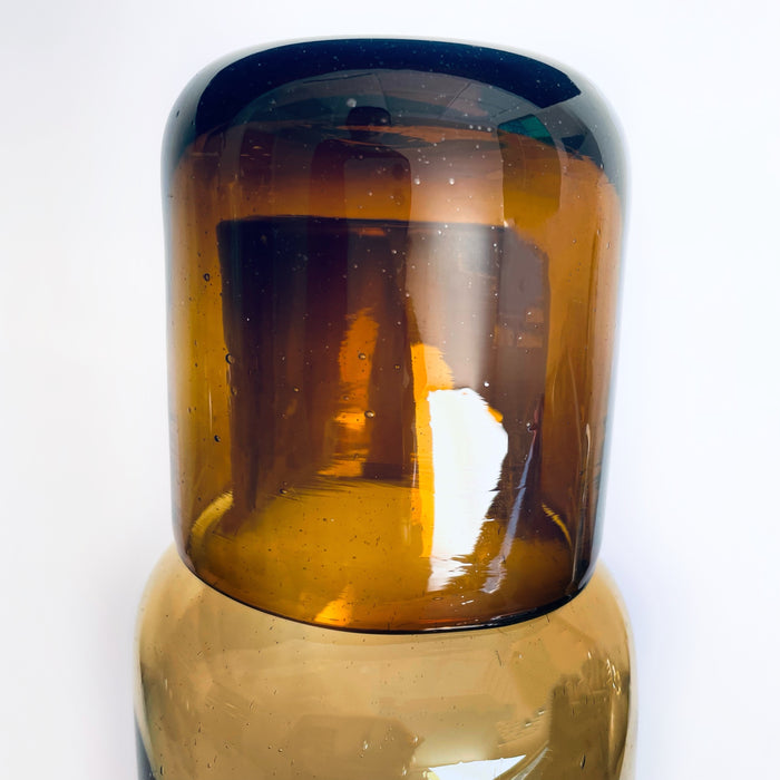 Blown Glass Water Carafe & Glass - Large - Cylindrical - Amber