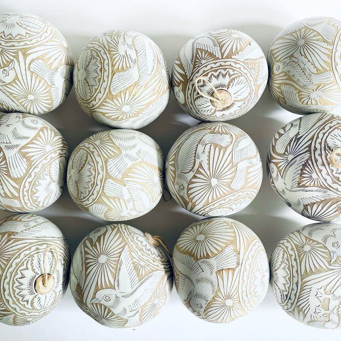 Carved Gourd Ornamental Sphere - White