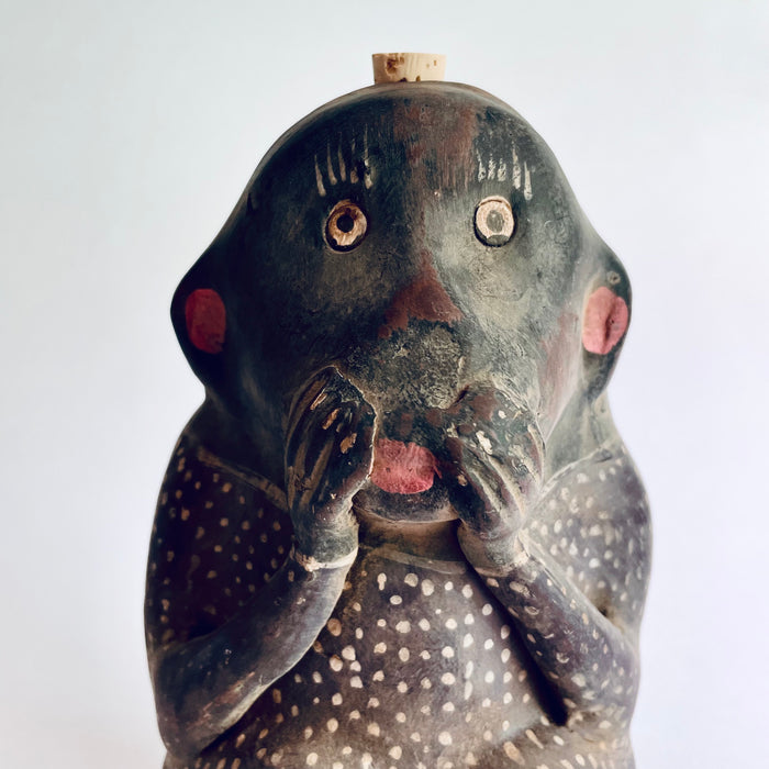 Painted Clay Monkey Mezcal Bottle - Chango Mezcalero - Large - Camisón con Puntitos