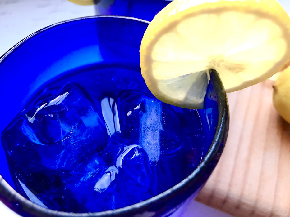 Mexico 1492: Cylindric, hand blown glasses, handmade in Mexico, the essential ingredient of every gathering. Cobalt Blue. 