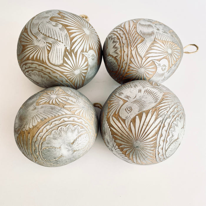 Carved Gourd Ornamental Sphere - Silver
