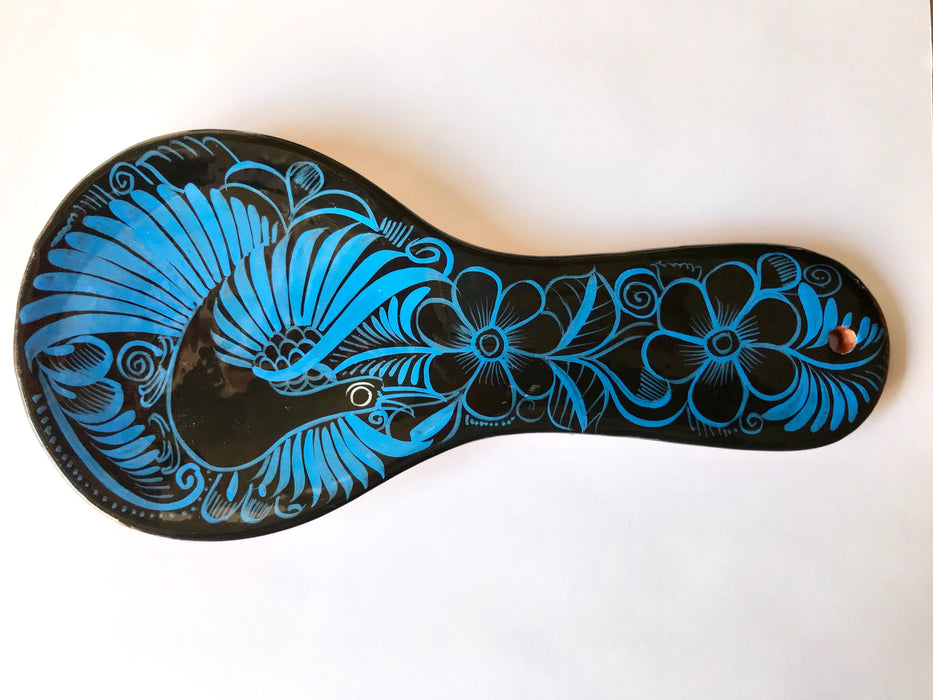 Mexico 1492 - Hand-painted, glazed cooking spoon holder that will lighten any kitchen and inspire your new gourmet masterpieces. Blue on Black. 