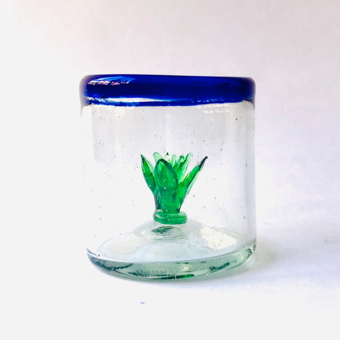 Blown Glass Tequila Shot Glasses with Agave - Pack of 6
