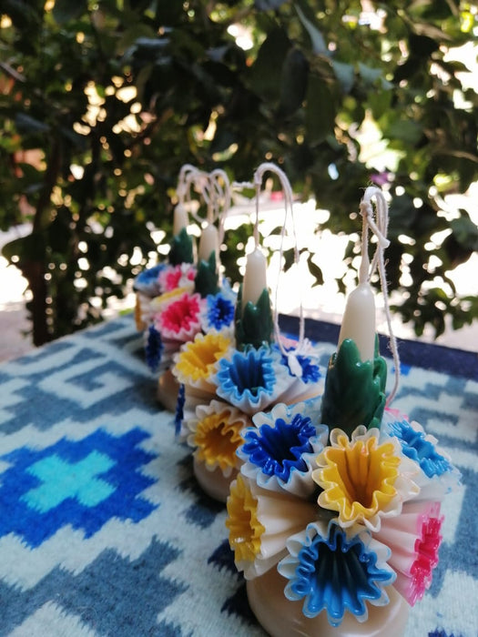 Oaxacan Ornamented Candle with Petals and Leaves - Various Hights