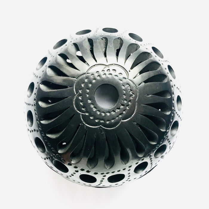 Black Clay Carved Candelholder  H4" D6"