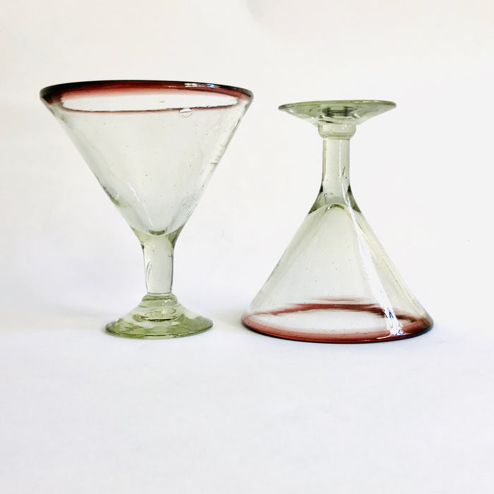 Blown Glass Margarita/Martini Glass With Colored Rim