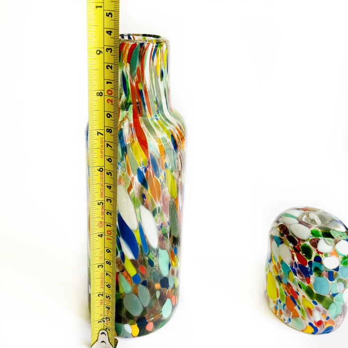 Blown Glass Water Carafe & Glass - Cylindrical - Confetti