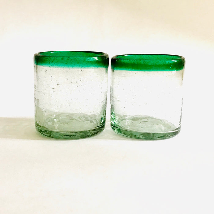 Blown Glass Tumbler With Colored Rim