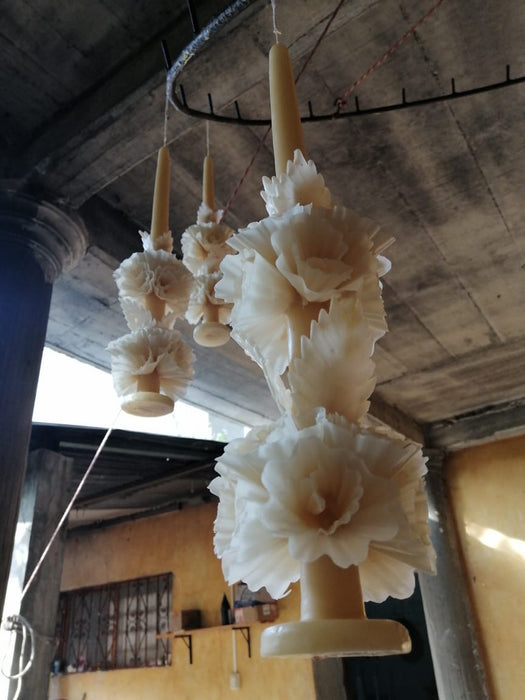 Oaxacan Ornamented Candle with Petals and Leaves - Various Hights