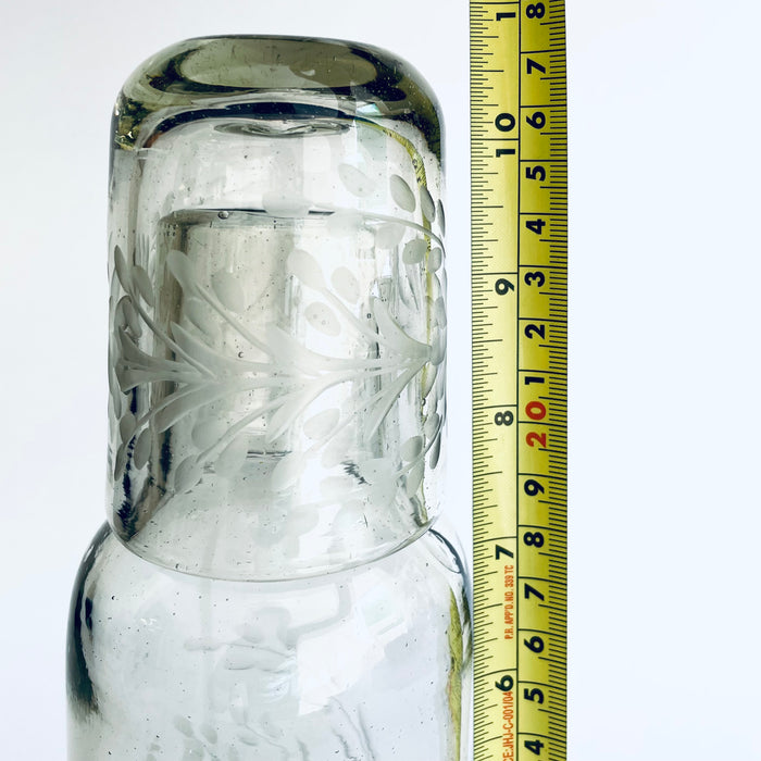 Blown Glass Water Carafe & Glass - Etched - Clear