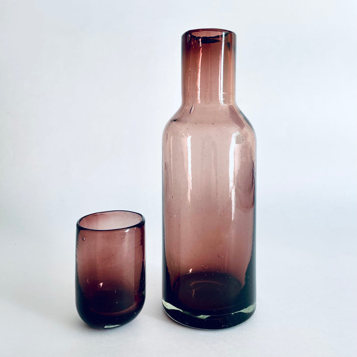 Blown Glass Water Carafe & Glass - Cylindrical - Amethyst