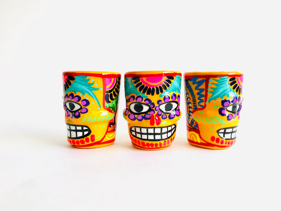 Colorful Hand-Painted and Glazed Calavera Tequila/Mezcal Shot Glass