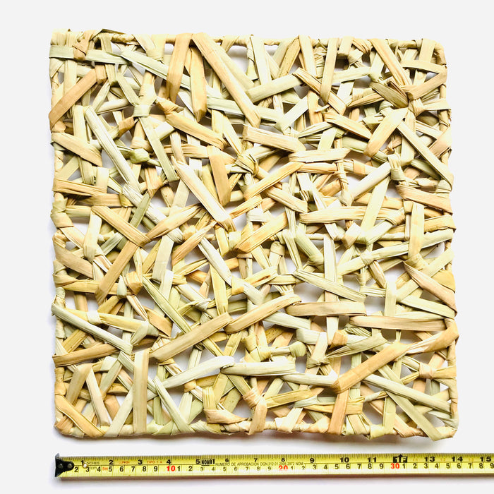 Mexico 1492 - Bulrush fiber, woven as a web on a square metalic frame. A placemat that is beautiful to look at and feels soothing under the fingertips. 