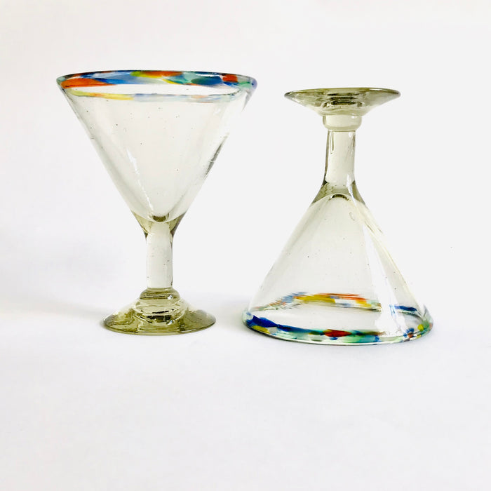 Blown Glass Margarita/Martini Glass With Colored Rim