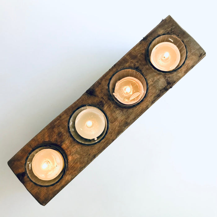 Mango Wood Antique Piloncillo Mold - 4 Holes Candle Holder
