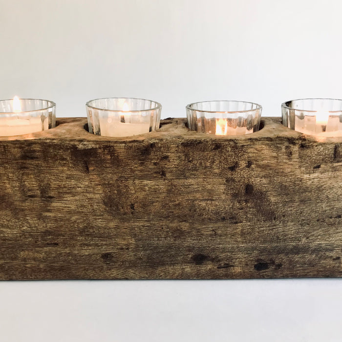 Mango Wood Antique Piloncillo Mold - 4 Holes Candle Holder