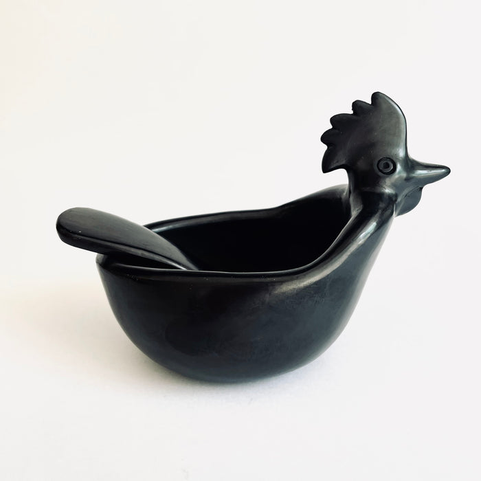 Black Clay Rooster Salsa Bowl with Spoon