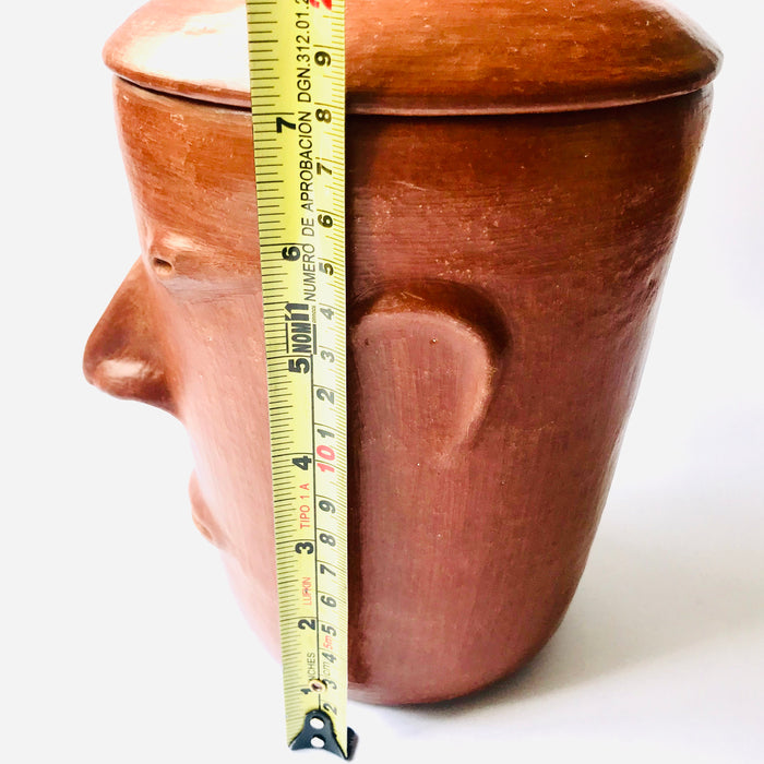 Red Clay Lidded Jar with Face