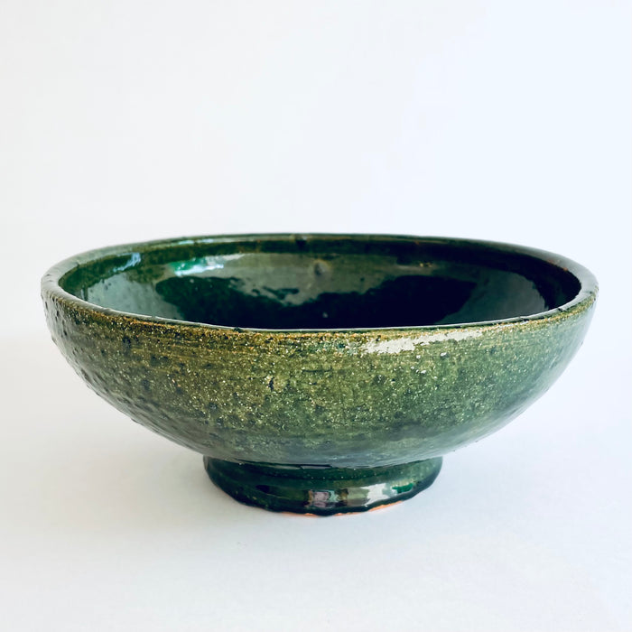 Green Glazed Clay Salad Bowl