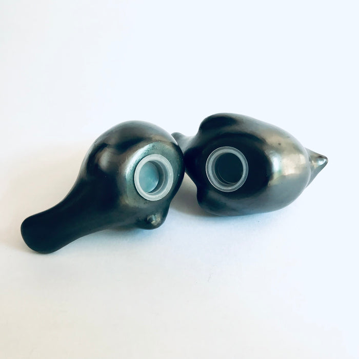 Black Clay Sparrow Shaped Salt and Pepper Shaker Set