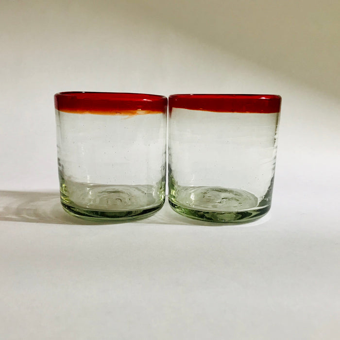 Blown Glass Tumbler With Colored Rim