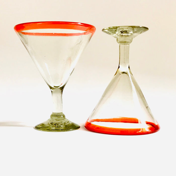 Blown Glass Margarita/Martini Glass With Colored Rim