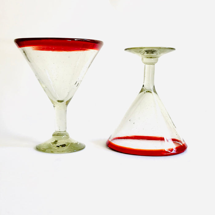 Blown Glass Margarita/Martini Glass With Colored Rim