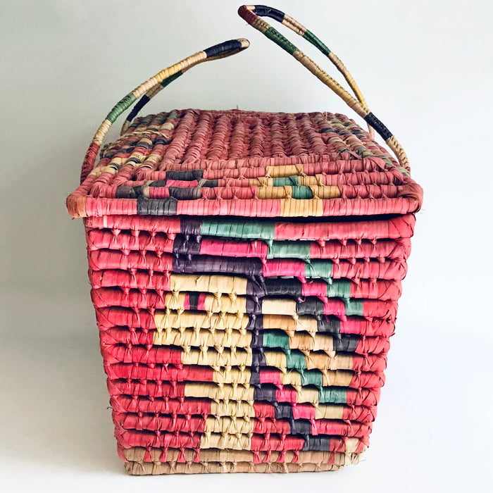 Pink Palm Fiber Picnic Basket