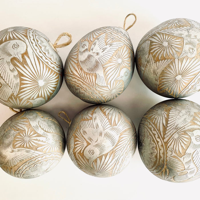Carved Gourd Ornamental Sphere - Silver