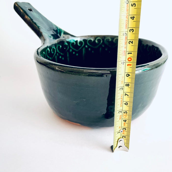 Hand-Painted and Glazed Pot with Handle - Cazuela Sartén - Green