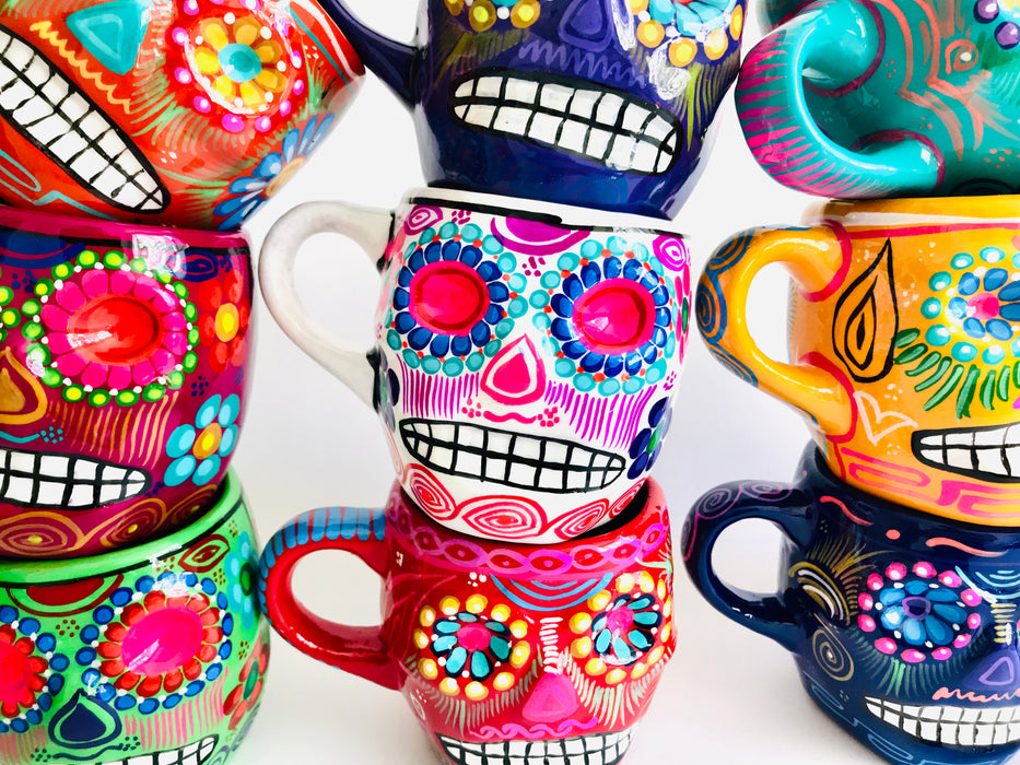 Colorful Hand-Painted and Glazed Calavera Mug