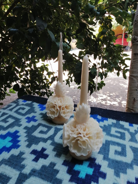 Oaxacan Ornamented Candle with Petals and Leaves - Various Hights