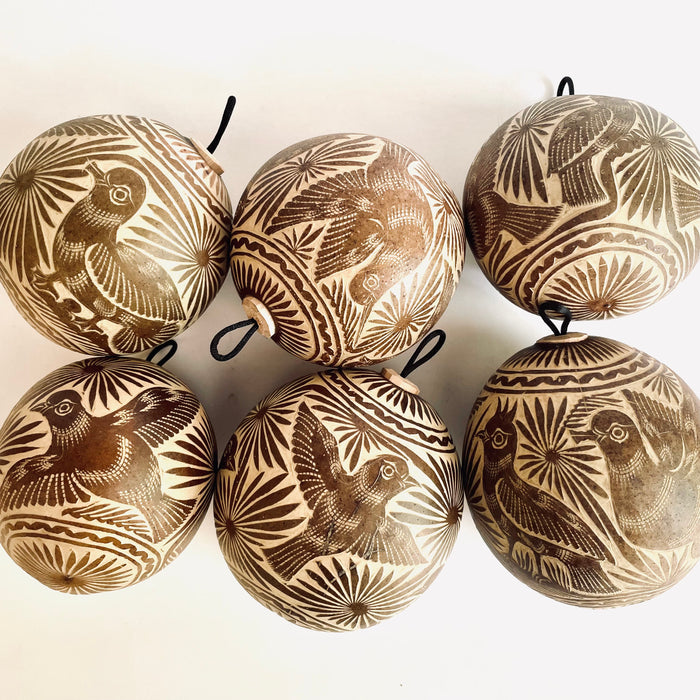 Carved Gourd Ornamental Sphere - Natural Beige