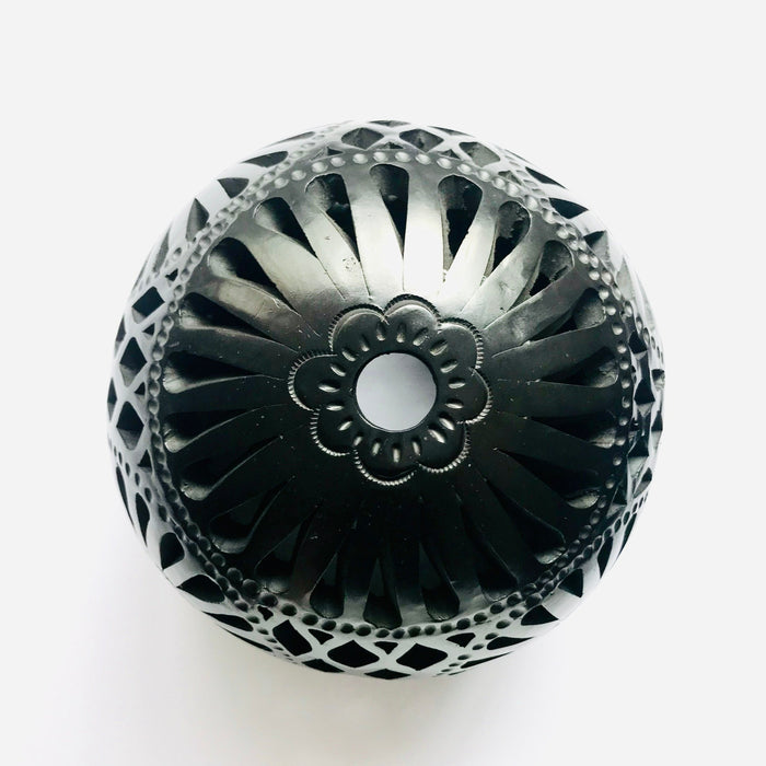 Black Clay Carved Candelholder  H4" D6"