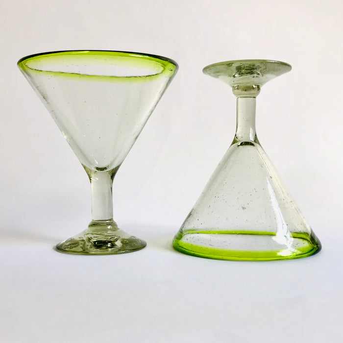 Blown Glass Margarita/Martini Glass With Colored Rim