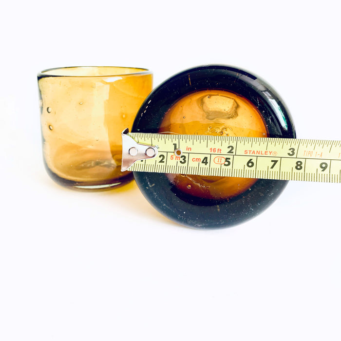 Blown Glass Water Carafe & Glass - Cylindrical - Amber