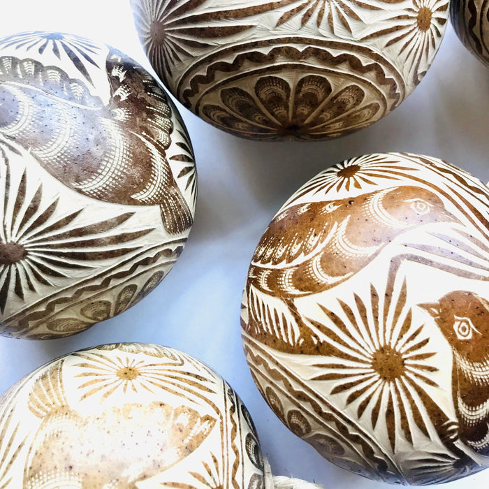 Carved Gourd Ornamental Sphere - Natural Beige