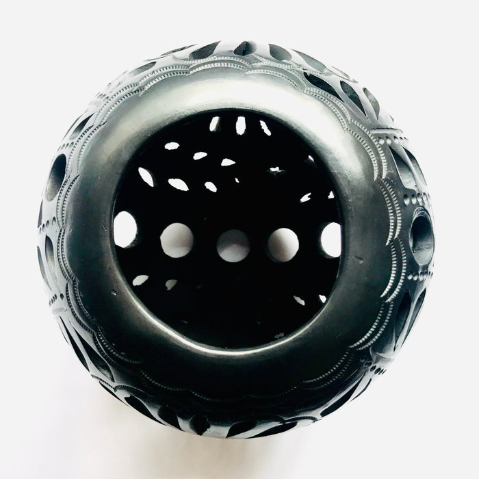 Black Clay Carved Candelholder  H4" D6"