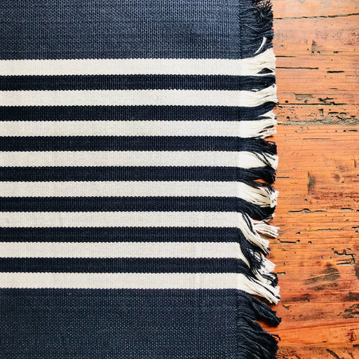Wide Striped Placemats - Navy & White - Handmade on Pedal Loom - Set of 4