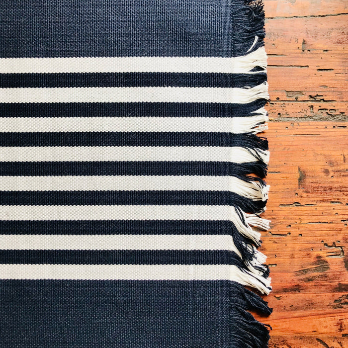 Wide Striped Placemats - Navy & White - Handmade on Pedal Loom - Set of 4