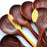 Mexico 1492: Beautiful granadillo hardwood cooking spoons, handmade, with dark red grain combined with lighter wood stem parts. A true luxury kitchen utensil with a generous-sized, wide spoon bowl. 