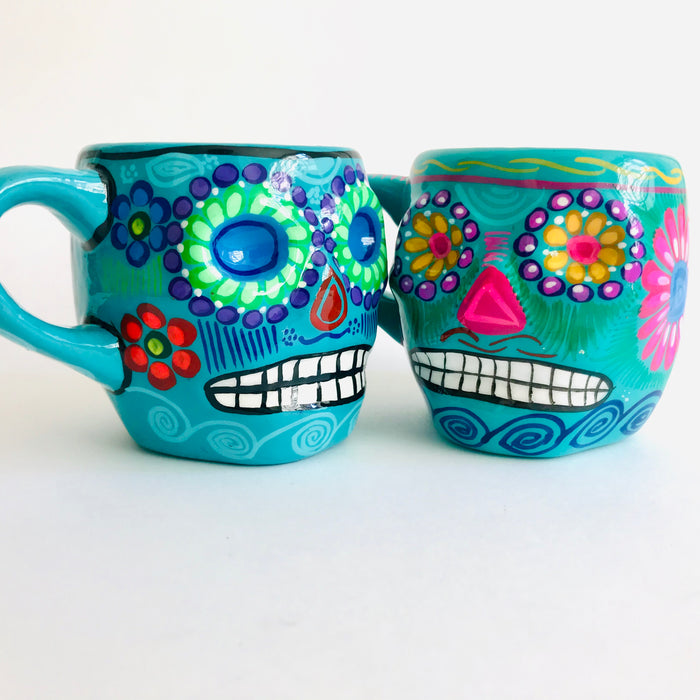 Colorful Hand-Painted and Glazed Calavera Mug