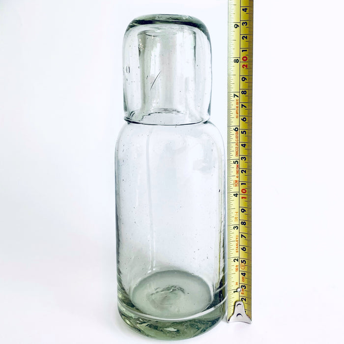 Blown Glass Water Carafe & Glass - Cylindrical - Clear
