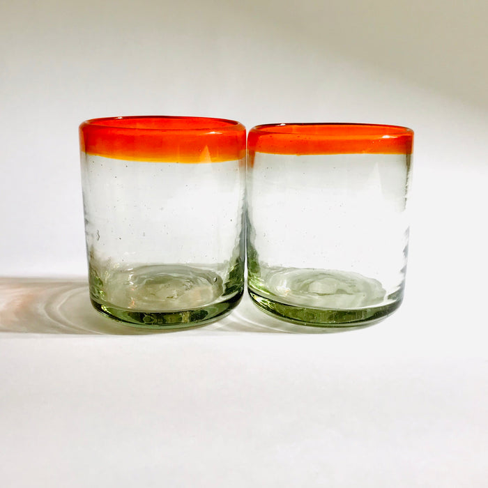 Blown Glass Tumbler With Colored Rim