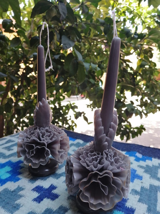Oaxacan Ornamented Candle with Petals and Leaves - Various Hights