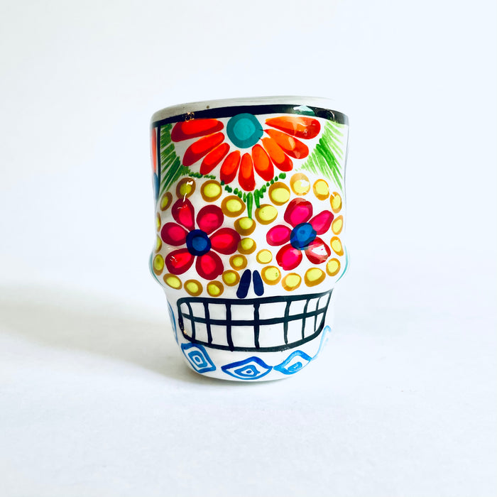 Colorful Hand-Painted and Glazed Calavera Tequila/Mezcal Shot Glass