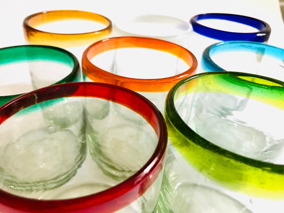 Blown Glass Tumbler With Colored Rim